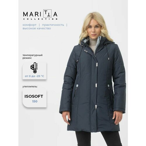 фото Пальто maritta, размер 36, темно-синий
