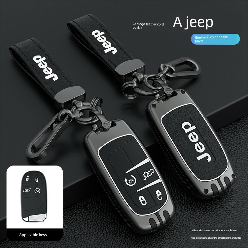 Кейс для ключей Jeep A-Style с 4 кнопками, матовый гун-блэк корпус и кожаный ремешок с логотипом для автомобилей Jeep