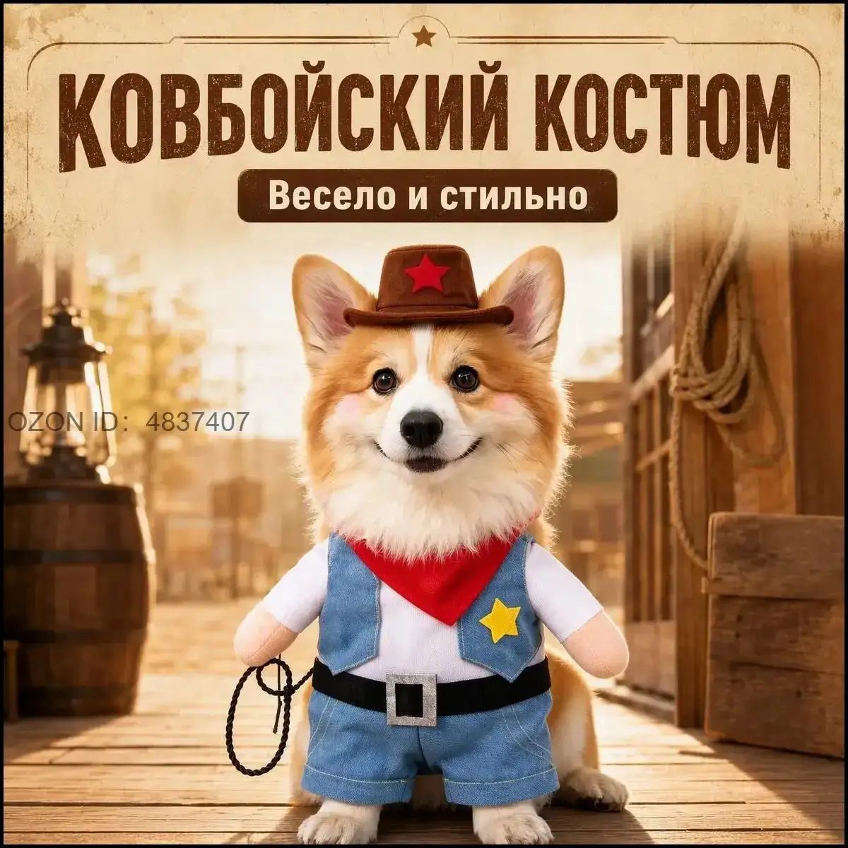 Костюм для собаки ковбоя, размер S, полиэстер, с аксессуарами и наполненными лапами