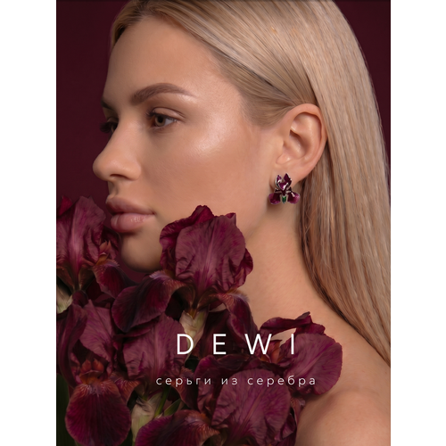 фото Серьги dewi, серебро, 925 проба, родирование, эмаль, размер 20 мм, длина 2.1 см, , серебряный