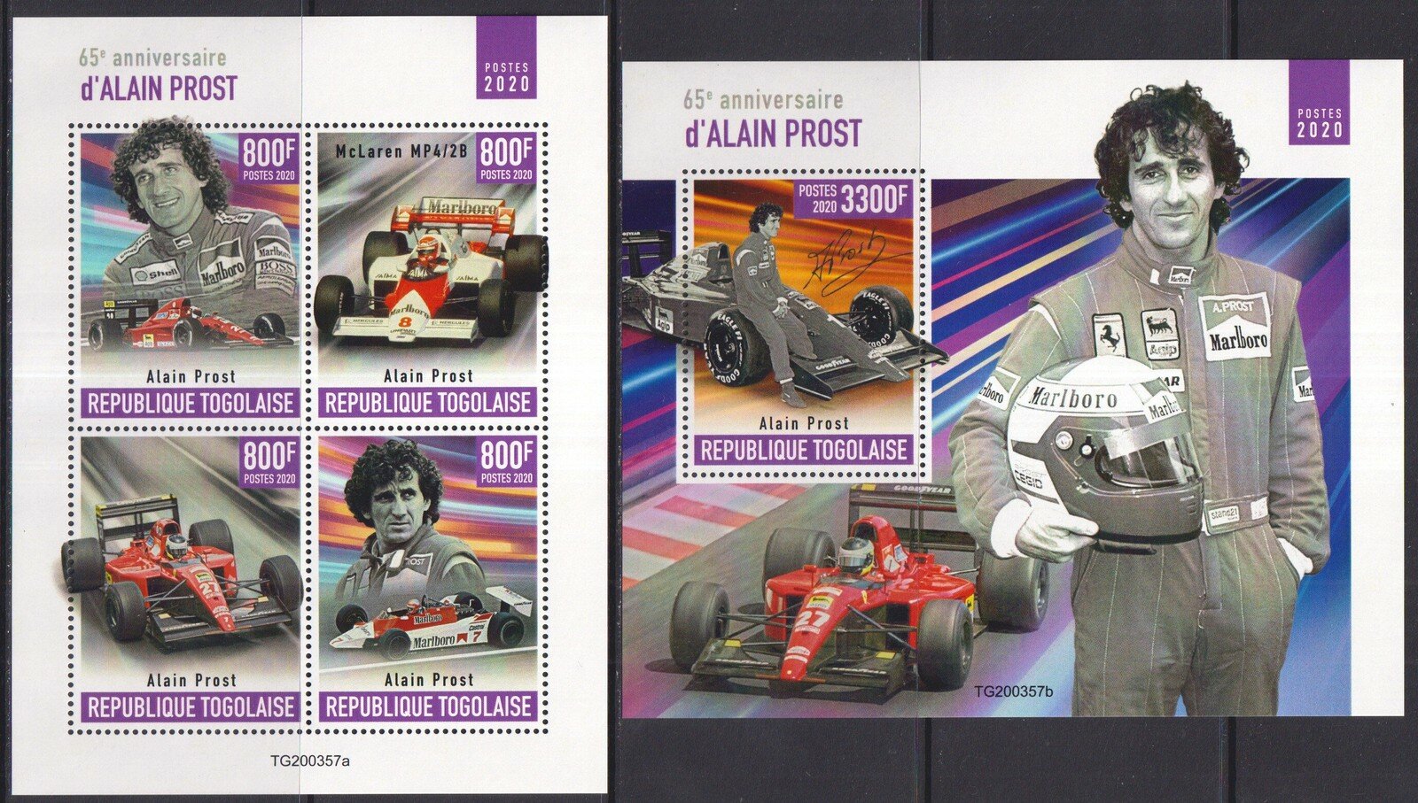 Марки 2020 год Того Ален Прост Формула-1 F1 Автогонки #8666-8669+Bl2017 Mnh