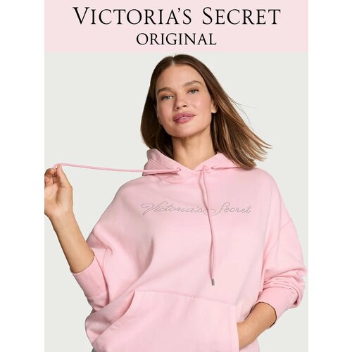 фото Худи спортивное victoria's secret iconic fleece relaxed hoodie, 1 шт., размер l, , розовый