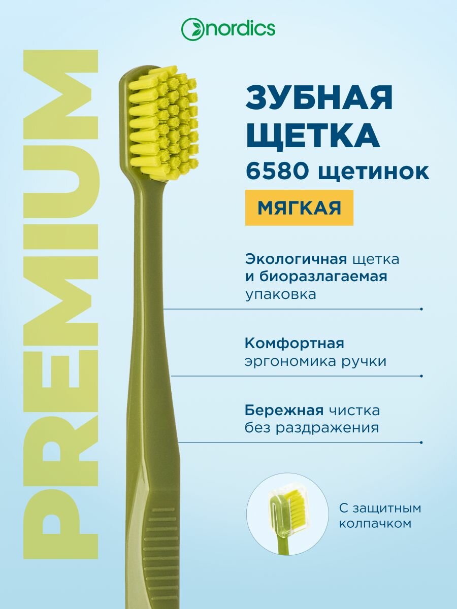 Зубная щетка мягкая взрослая для чувствительных десен Premium Nordics