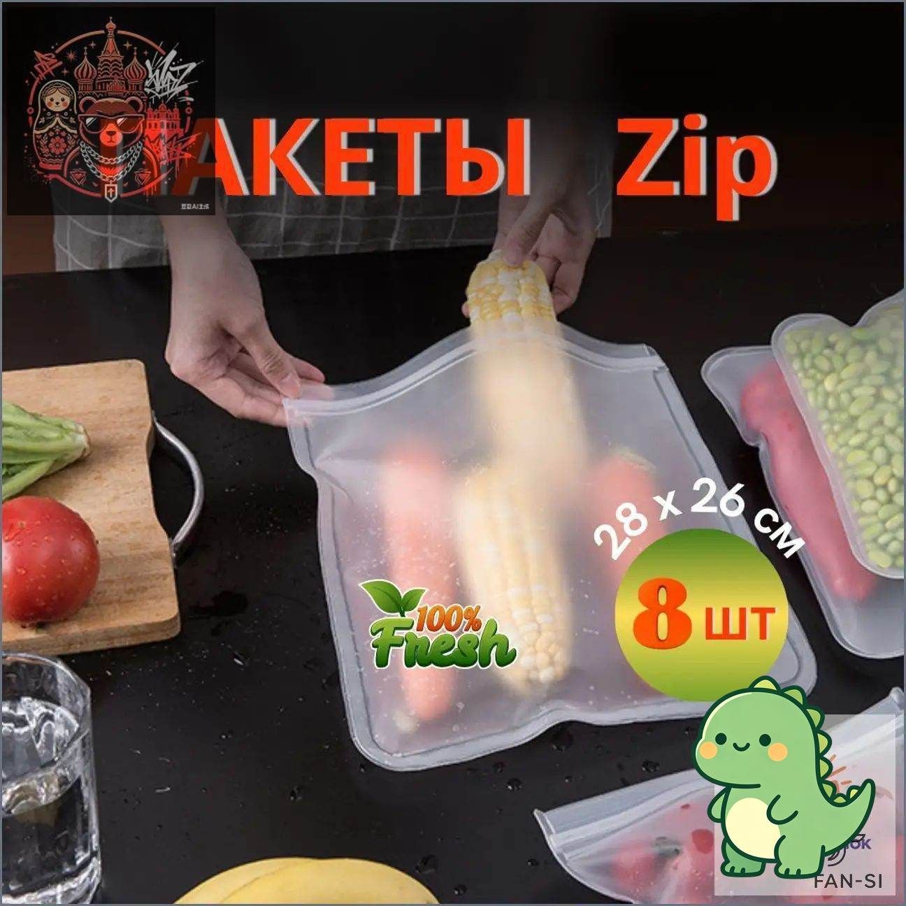 Пакеты для заморозки 28*26 ( 8 шт ) см, 8 шт, Артикул: 5659742769