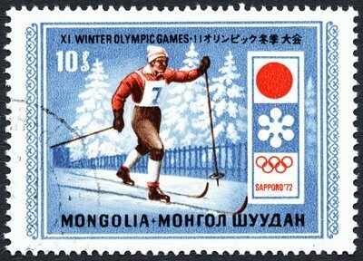 ( 1972-001) Марка из набора Монголия 1972 год "Лыжи. Бег на длинную дистанцию" II негашеная