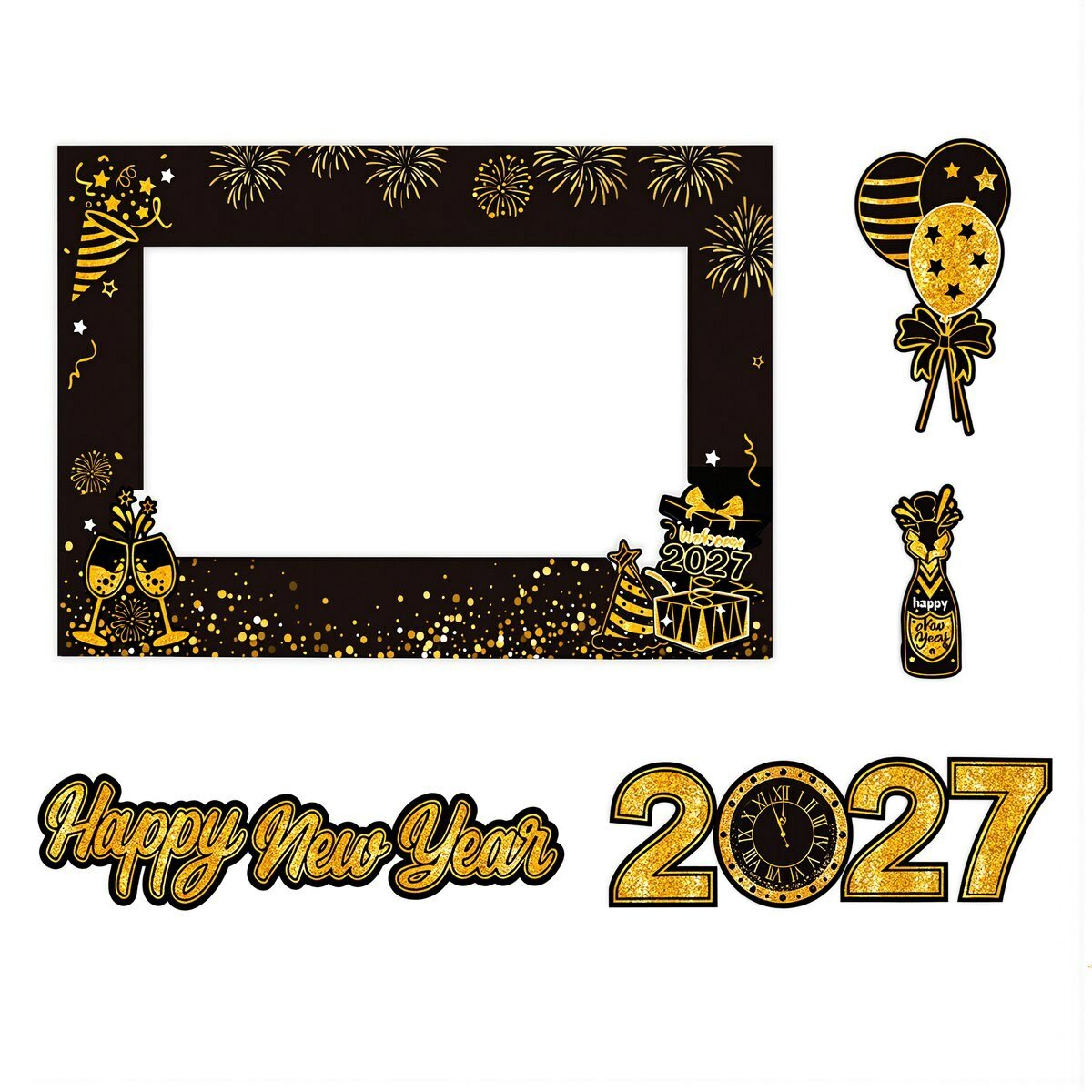 Фоторамка Новый год 2027 набор аксессуаров для фотосессии на новогодней вечеринке с друзьями, Фоторамка для фотосессии