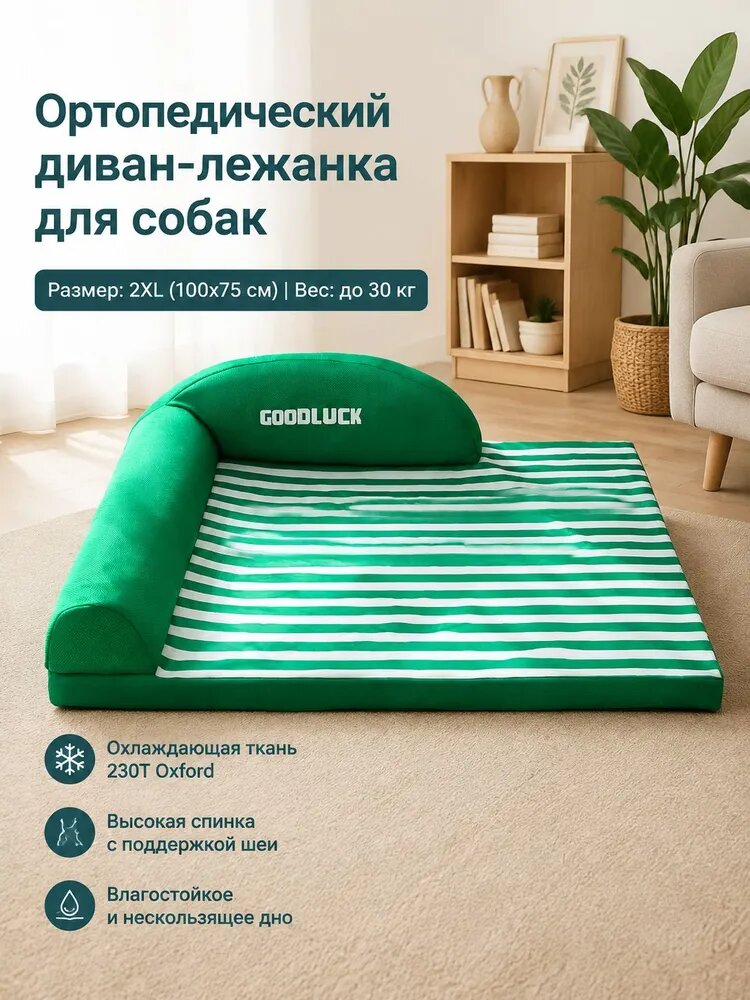 Кушетка, механизм Нераскладной, 100х75х25 см, зеленый