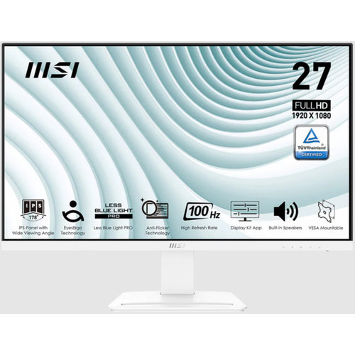 фото 27" монитор msi pro mp273aw, full hd (1920 x 1080), ips, 100гц, 1ms(mprt), anti-flicker, less blue light, белый