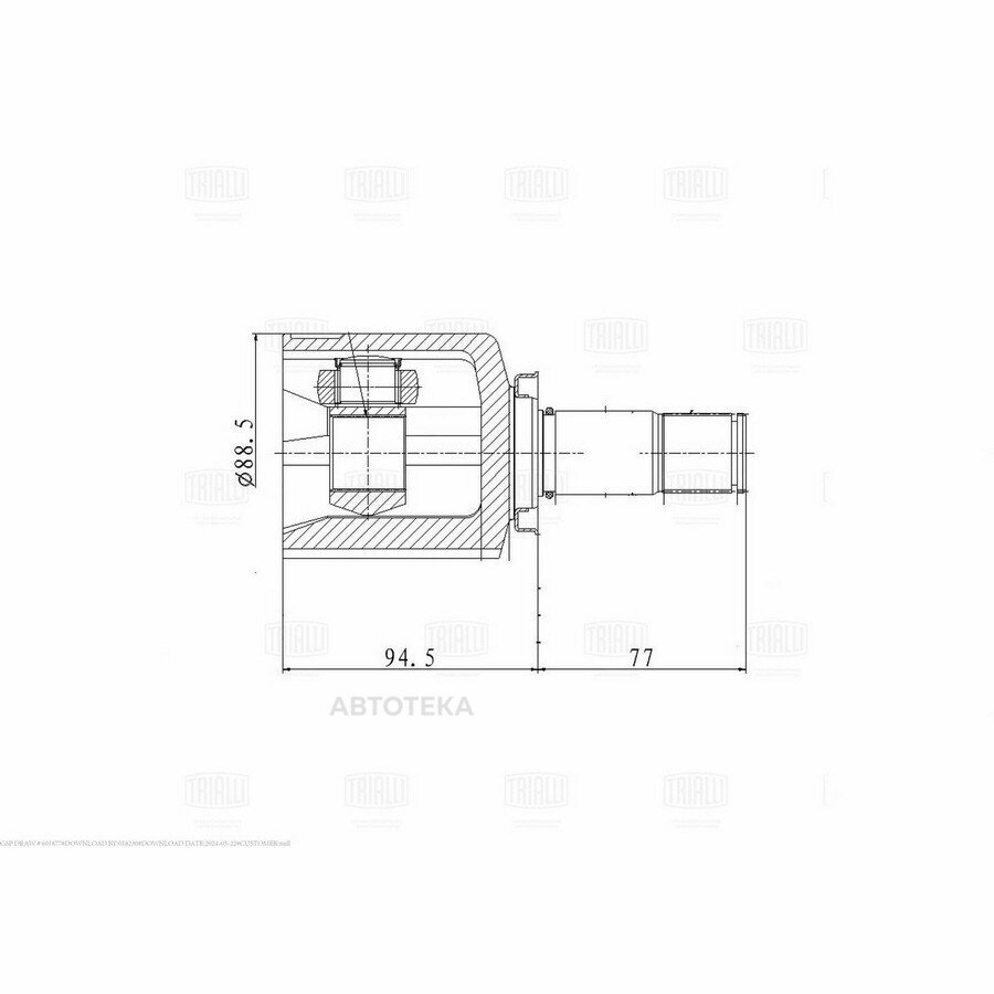 ШРУС для а/м Geely Atlas (16-) 1.8i/2.4i AT 2WD/4WD (внутр. лев.) (GO 707) TRIALLI GO707