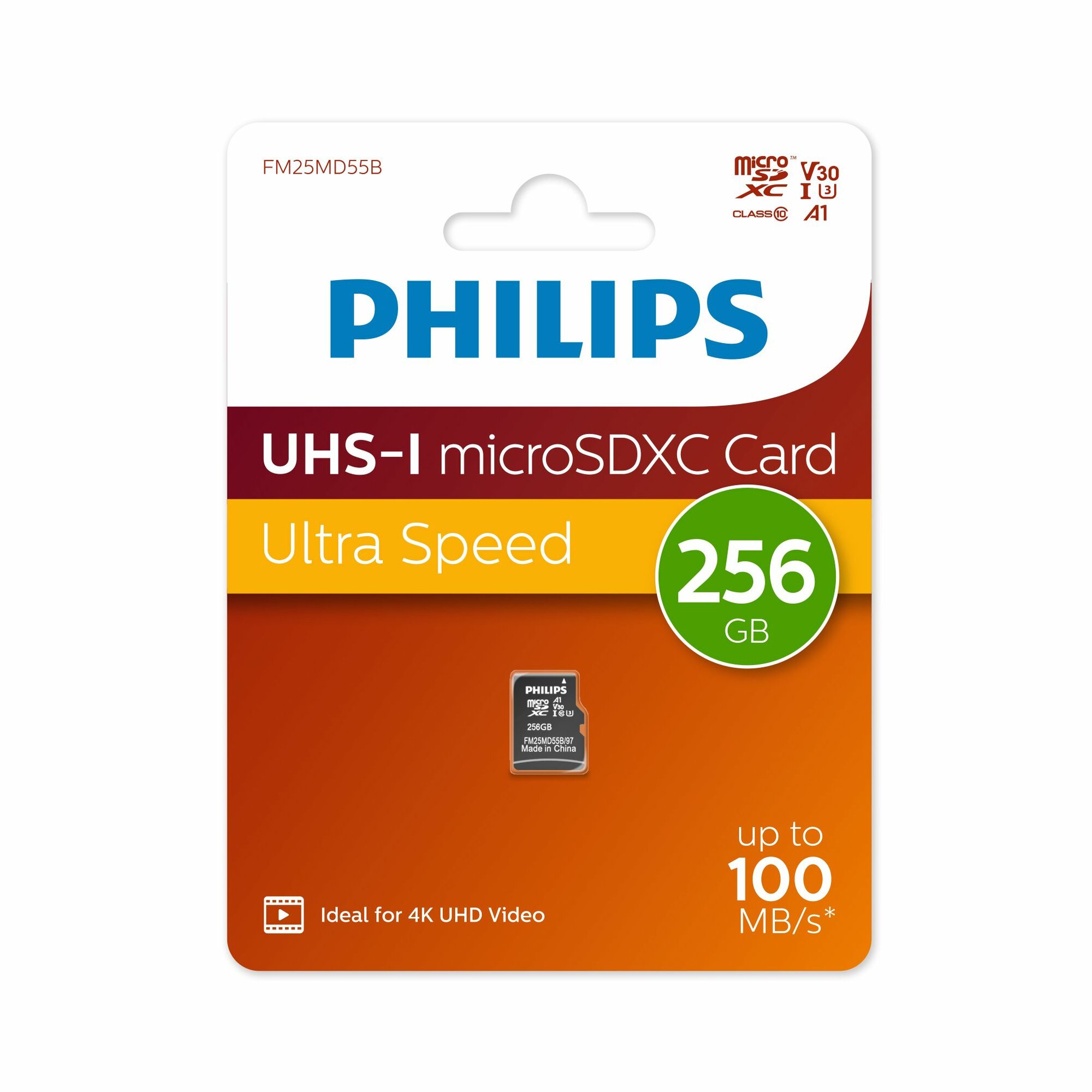 Флеш карта microSD 256GB PHILIPS High Speed microSDXC Class UHS-I U3, V30, A1, 100MB/s