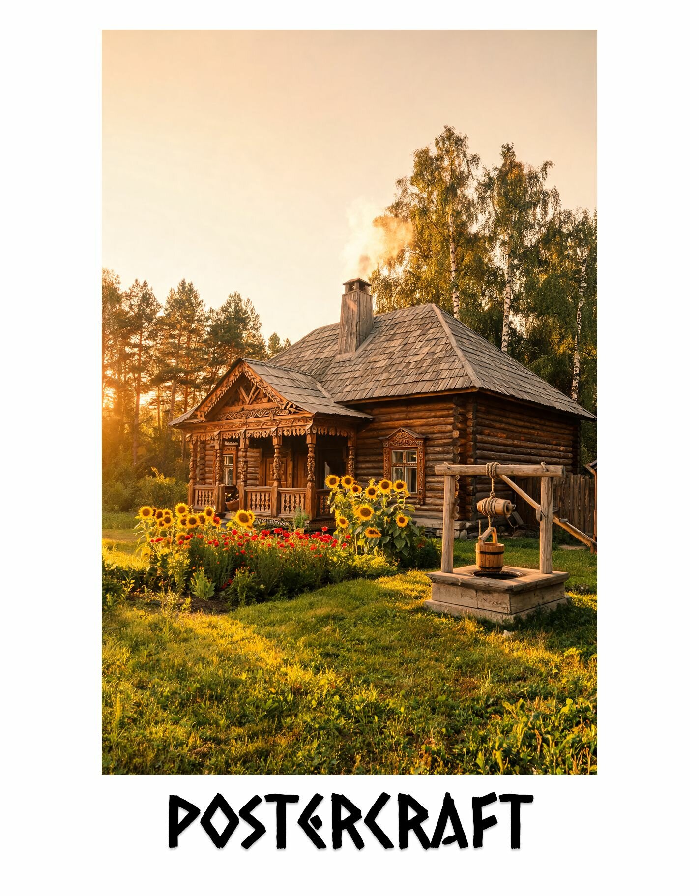 Постер "Лес, Деревья, Избушки", 29.7х42см, А3, глянцевый