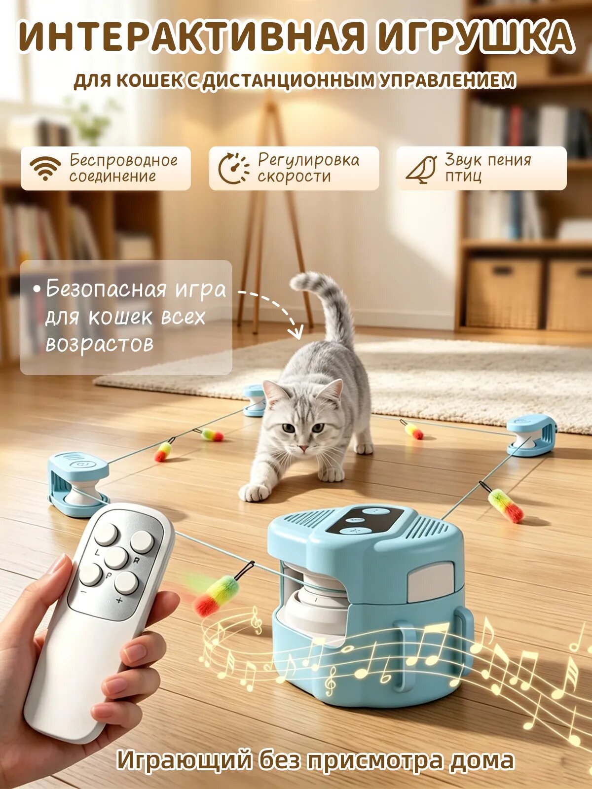 Интерактивная игрушка для кошек, с звуками пения птиц, дистанционное управление