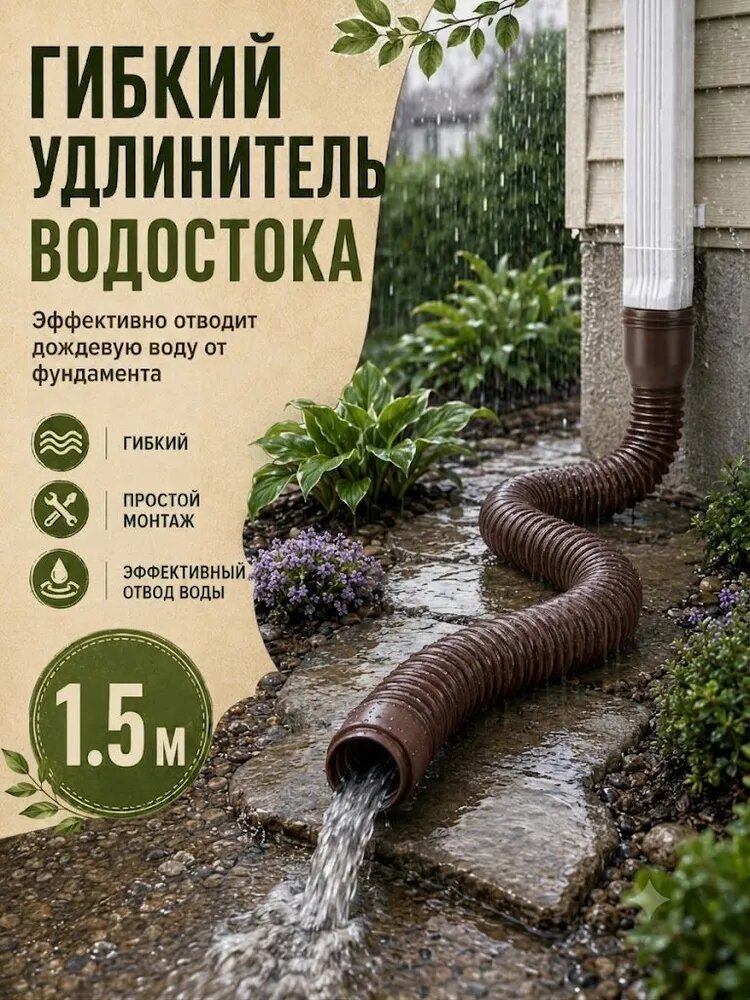 1 пластиковая дренажная удлинительная труба с круговым соединителем - подходит для дренажа или удлинения гибких трубопроводных систем