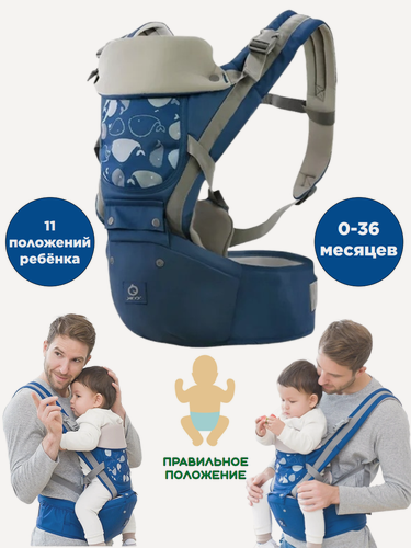 Изображение товара Эргорюкзак-кенгуру хипсит для переноски детей Aiebao (синий)