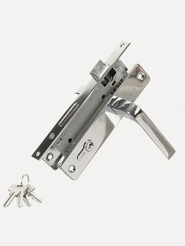 Изображение товара Замок врезной Аллюр 126/1 CP, 1073, цилиндровый, с ручкой в комплекте, универсальный, цвет хром, стальной корпус, 4 ключа