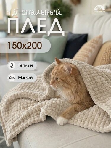 Изображение товара Плед 150х200 Павлина Супер Софт SKANDI Кубики (молочный), велсофт
