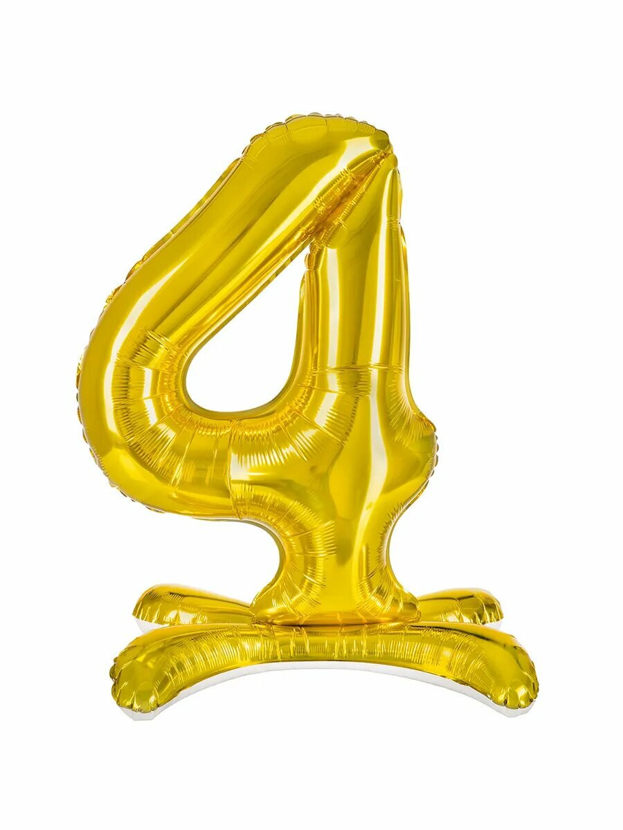Шар (32'/81 см) Цифра на подставке, 4, Золото, 1 шт. в уп.