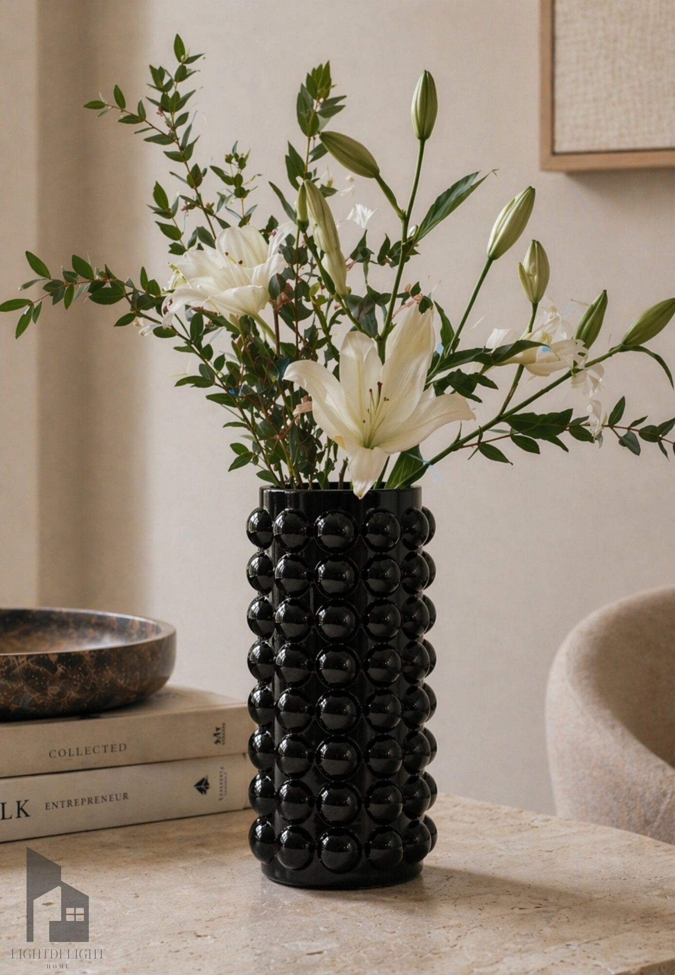 Ваза Bubble glass vase, для цветов интерьерная дизайнерская by Erling Persson, черная, 22 см