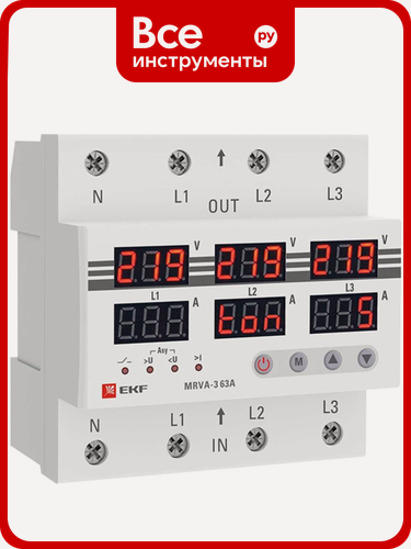 Изображение товара Трехфазное реле напряжения и тока EKF с дисплеем MRVA-3, 63A MRVA-3-63A, являются