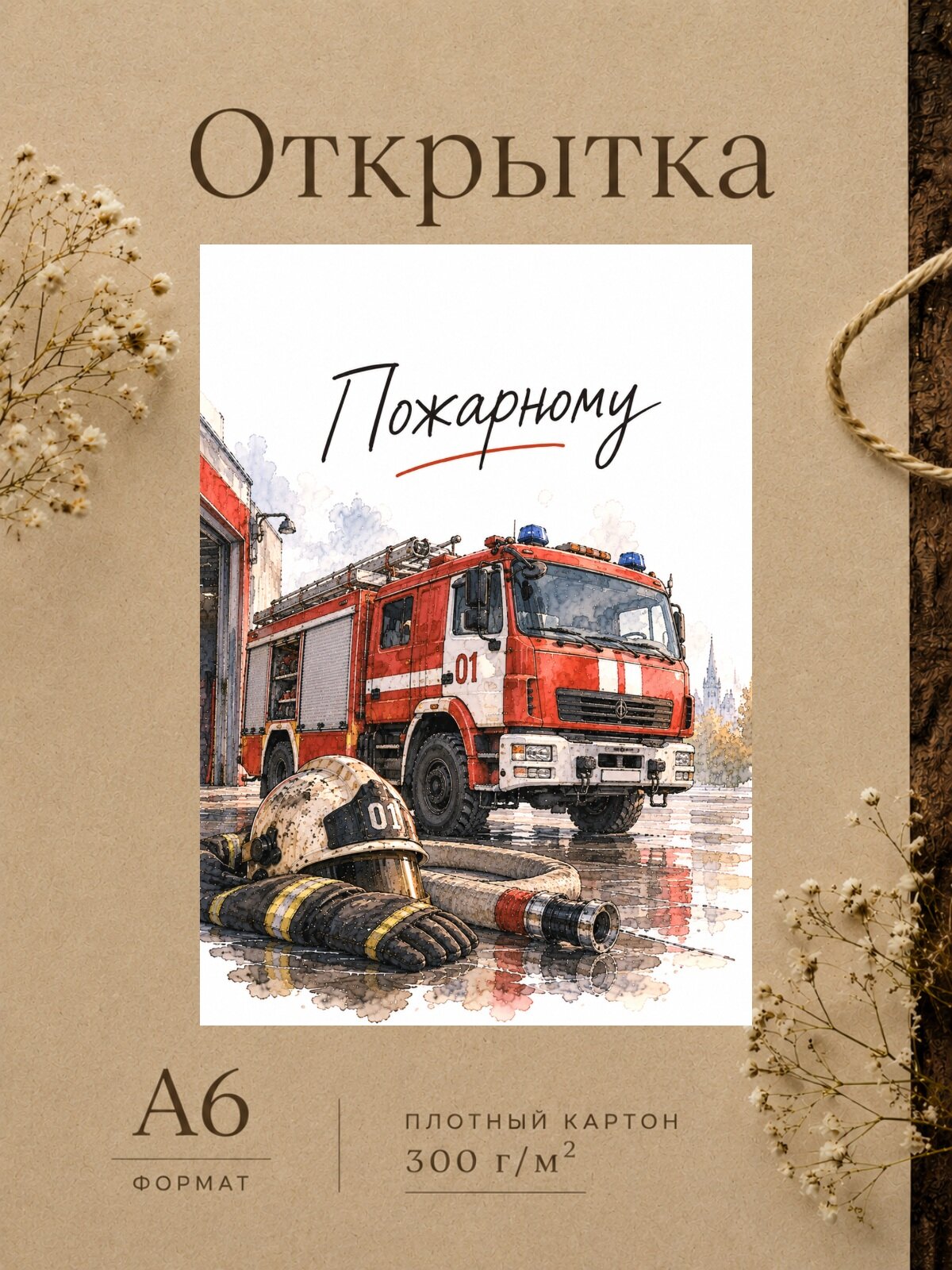 Открытка "Пожарному" — открытка на плотной матовой бумаге, формат А6 10,5 $1 14,8 см