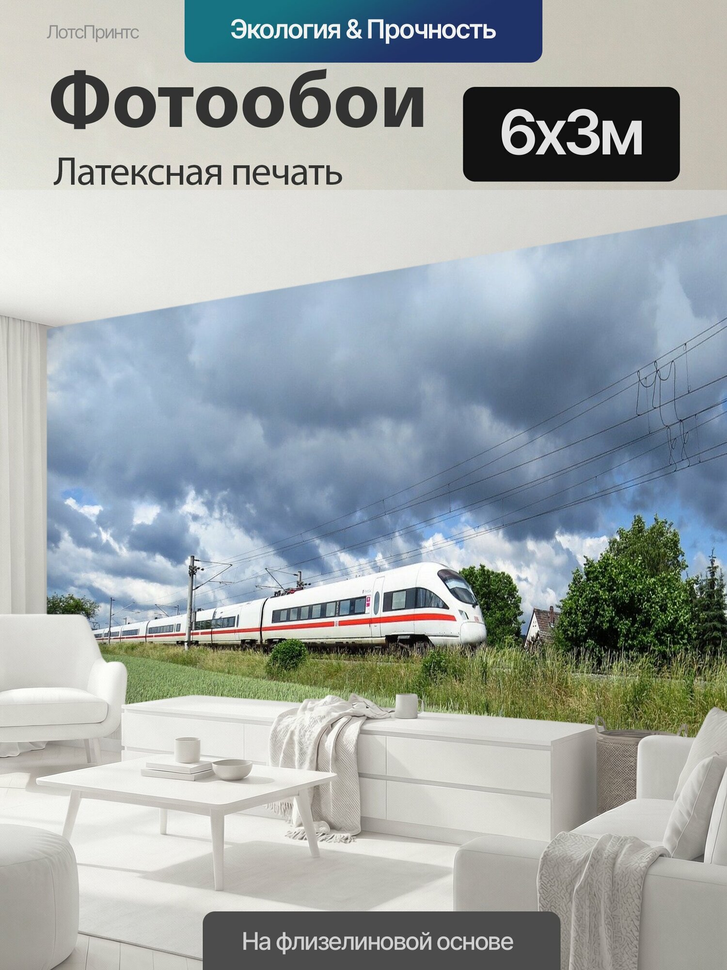 Фотообои моющиеся ударопрочные "Междугородний экспресс, лед, поезда" 600x300 см. латексная печать
