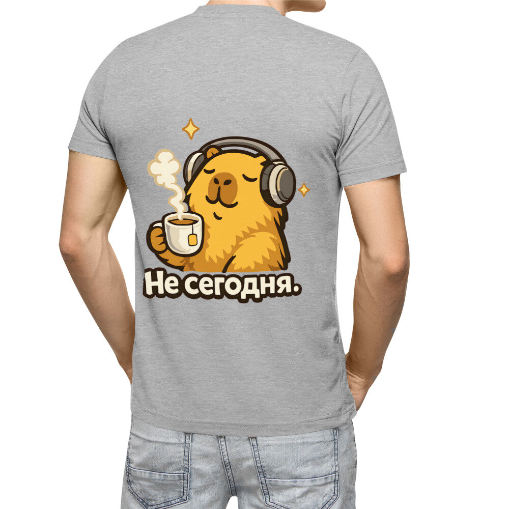Мужская футболка «Капибара с кофе НЕ сегодня» (серый меланж, 2XL)