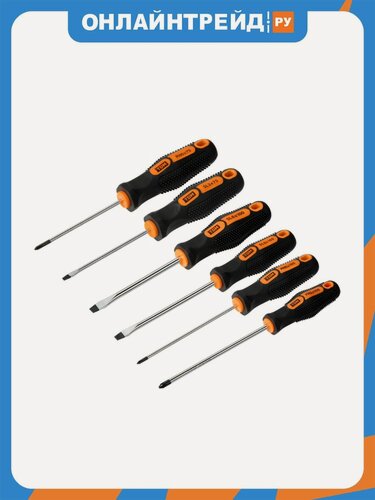 Изображение товара Набор отверток Tdm Electric 6 шт: SL:3x75,5x100,6x150, PH:0х75,1x100,2x150 (пласт. держатель), CR-V "Алмаз" (SQ1013-0207)