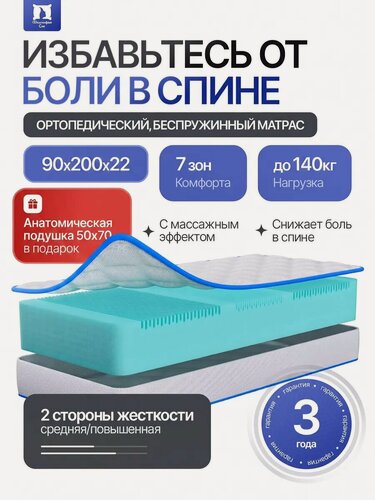 Изображение товара Матрас 90х200х21 Философия Сна беспружинный