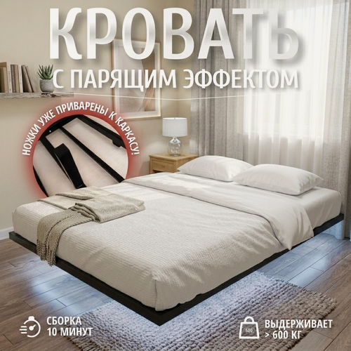 Изображение товара Парящая кровать, без изголовья, 2-местная, 200х200см, лофт, черная Металлическая