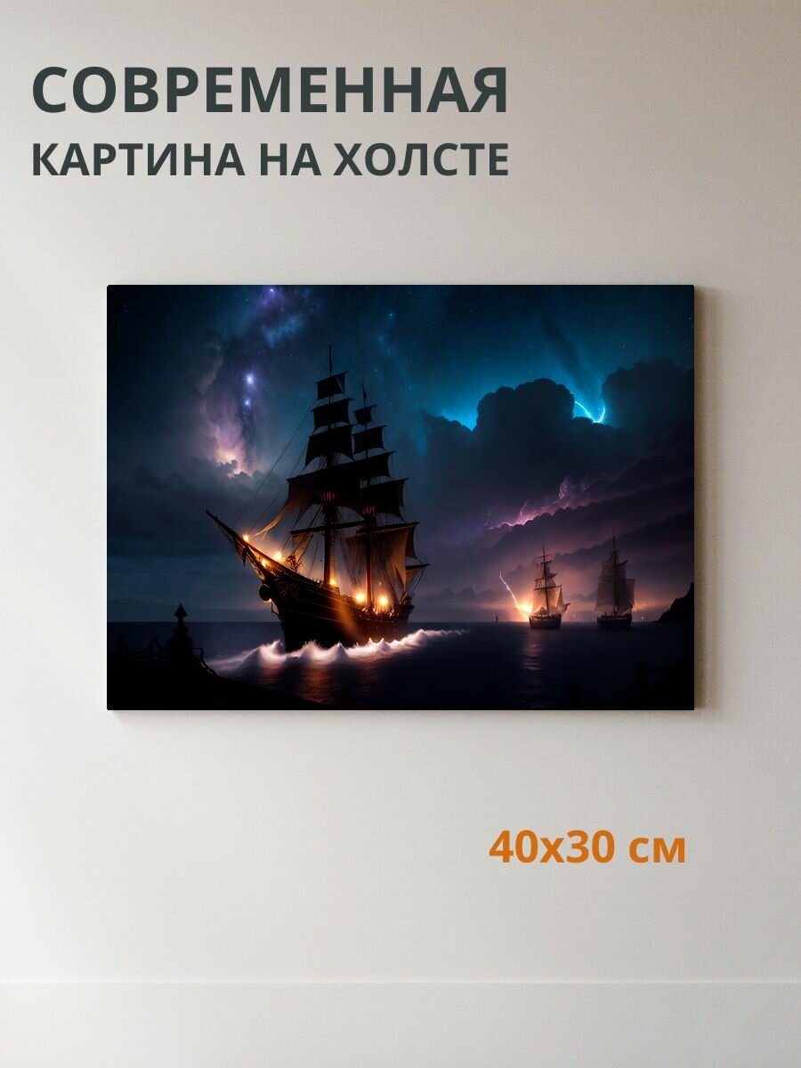 Картина на холсте Корабли на горизонте 40x30 см