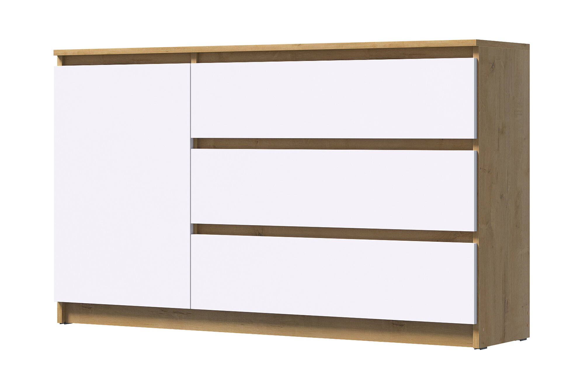 Комод для одежды Нонтон Вега, 75.5x32.4x127.8x см, 1 дверь и 3 ящика, коричневый, Белый гладкий