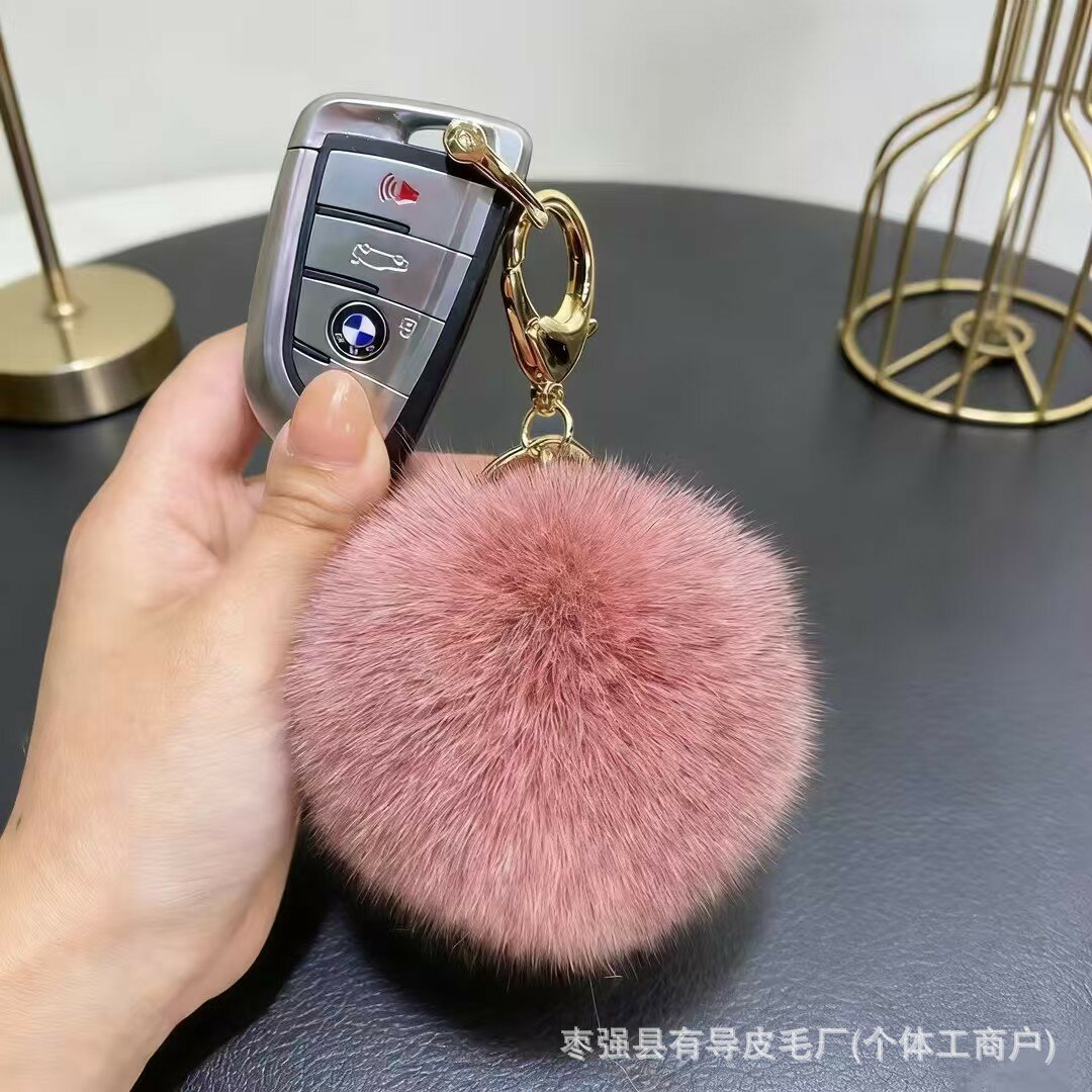 Ключница из натурального меха лисы с большим помпоном, подвеска для сумки, женский аксессуар Розовая паста из фасоли
