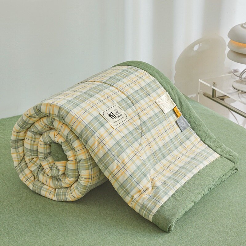 Летнее одеяло хлопокCooling Blanket Light Washable Bedding 180x200cm Изумрудно-зеленая клетка