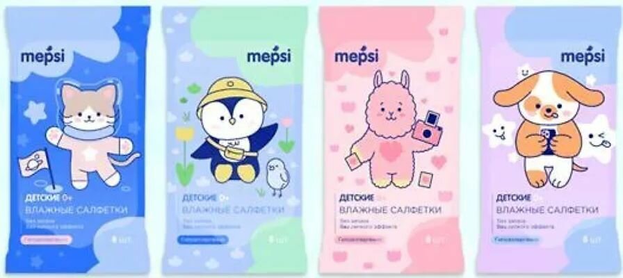 Влажные салфетки Mepsi детские без отдушки, 64 шт из гипоаллергенных материалов (535)