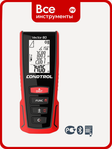 Изображение товара Лазерный дальномер Condtrol Vector 80 1-4-099 профессиональный, ударопрочный корпус, функция Пифагора