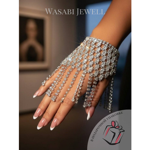 Слейв-браслет WASABI jewell, кристалл, 1 шт., размер 20 см, размер one size, серебристый