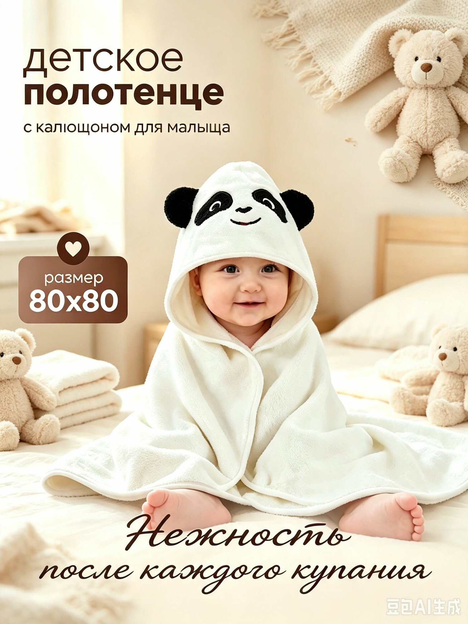 VALARTIS Полотенце детское 80x81 см, махровая ткань, белый, 1 шт
