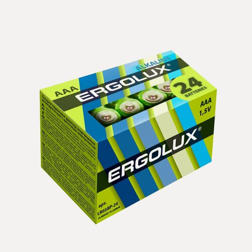 Изображение товара Батарейки Ergolux AAA (LR03) Alkaline щелочные 1.5В, набор 24 штуки. Надежные мизинчиковые элементы питания для дома.