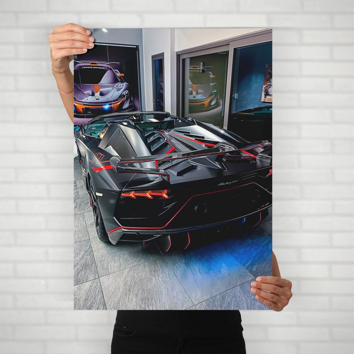 Плакат на стену для интерьера Кабриолет (Lamborghini Aventador SVJ Roadster 1) - Постер по машинам родстерам с открытым верхом формата А2 (42x60 см)