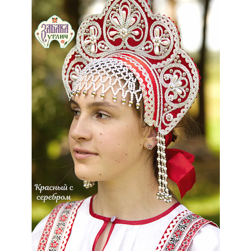 фото Кокошник "жар птица" кж-16-кб от бренда "забава углич" (красный с серебряной отделкой)