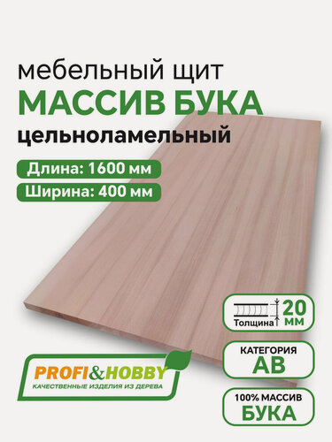 Изображение товара Мебельный щит Бук 1600х400х20мм А/В цельноламельный Profi&Hobby