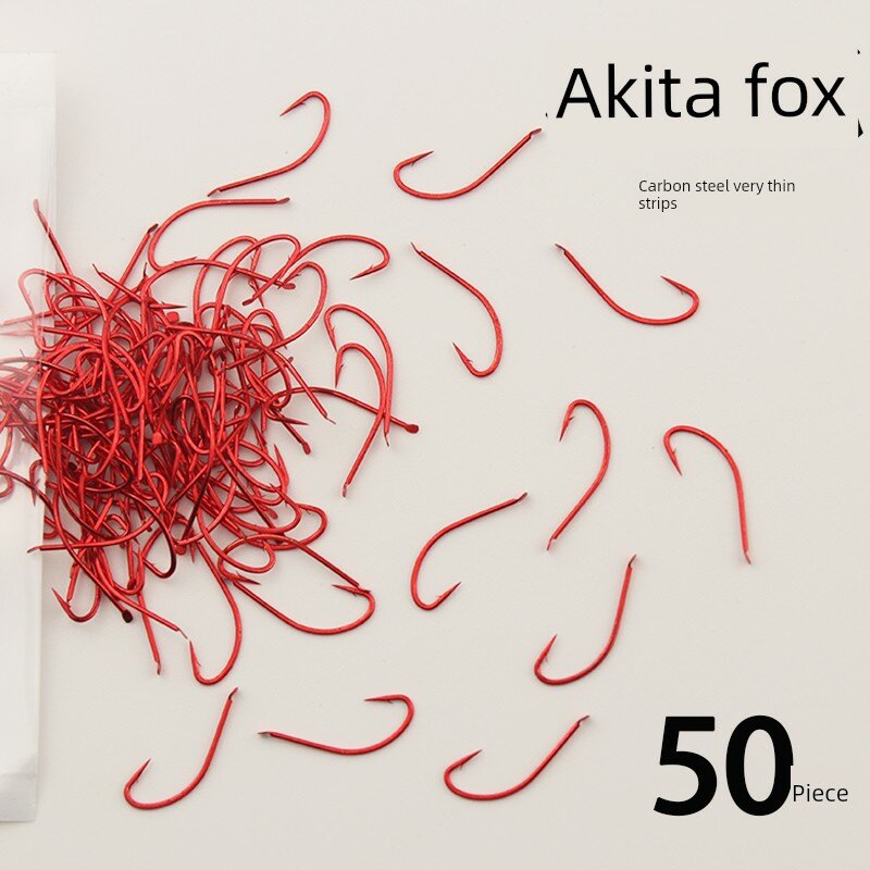 Углеродистая сталь, крючки Tsubaki Fox размер 3, красный, 50 штук для мелкой рыбы, такой как карп и окунь