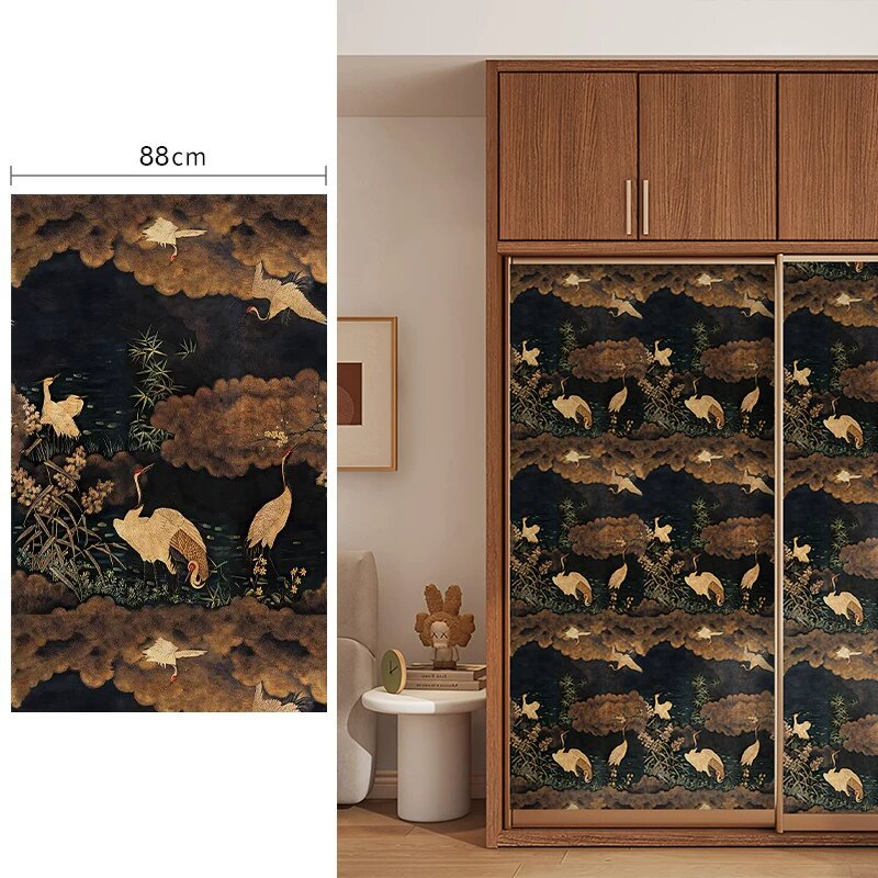 Самоклеящаяся наклейка Cranes Dancing in Pine Clouds 88 см ширина 200 см длина для больших шкафов декоративное