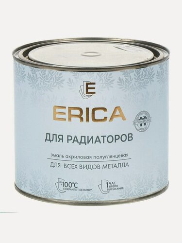 Изображение товара Эмаль Erica, для радиаторов, термостойкая, акриловая, полуглянцевая, белая, 1.8 кг