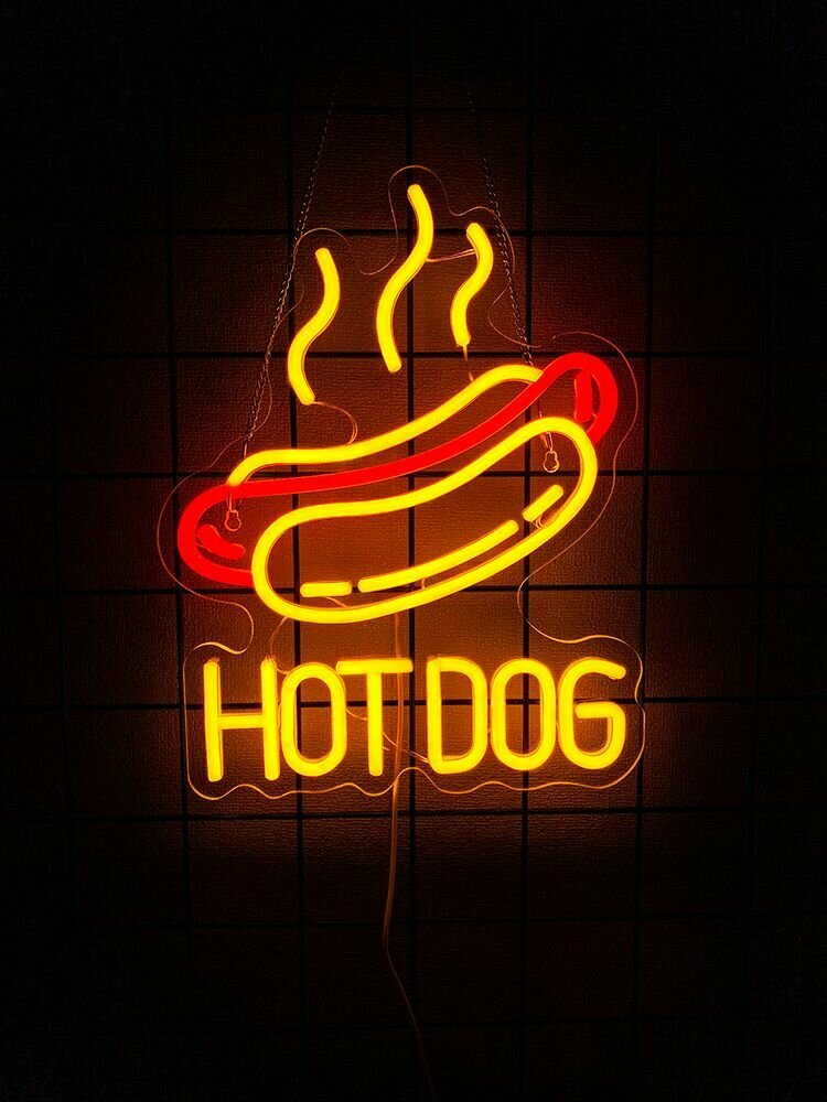 Светодиодная неоновая вывеска Hot Dog, настенное украшение; коммерческое питание, подходит для магазинов хот-догов