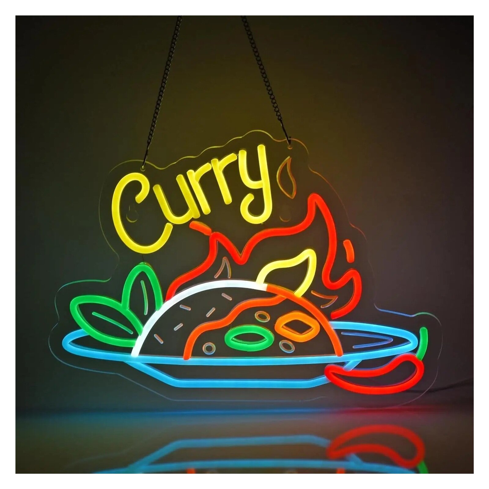Неоновая вывеска Curry светодиодная подсветка с регулируемой яркостью USB для ресторана 41x29cm