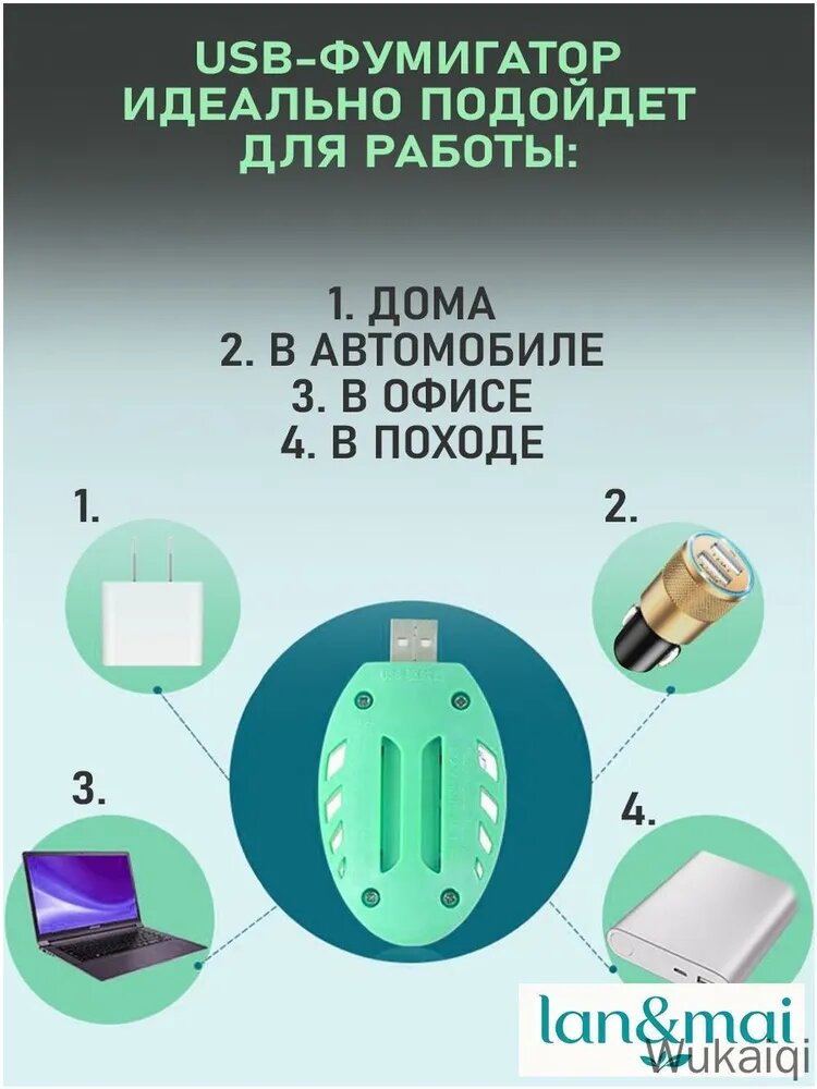 Премиум фумигатор для комаров, USB разъем, пластины