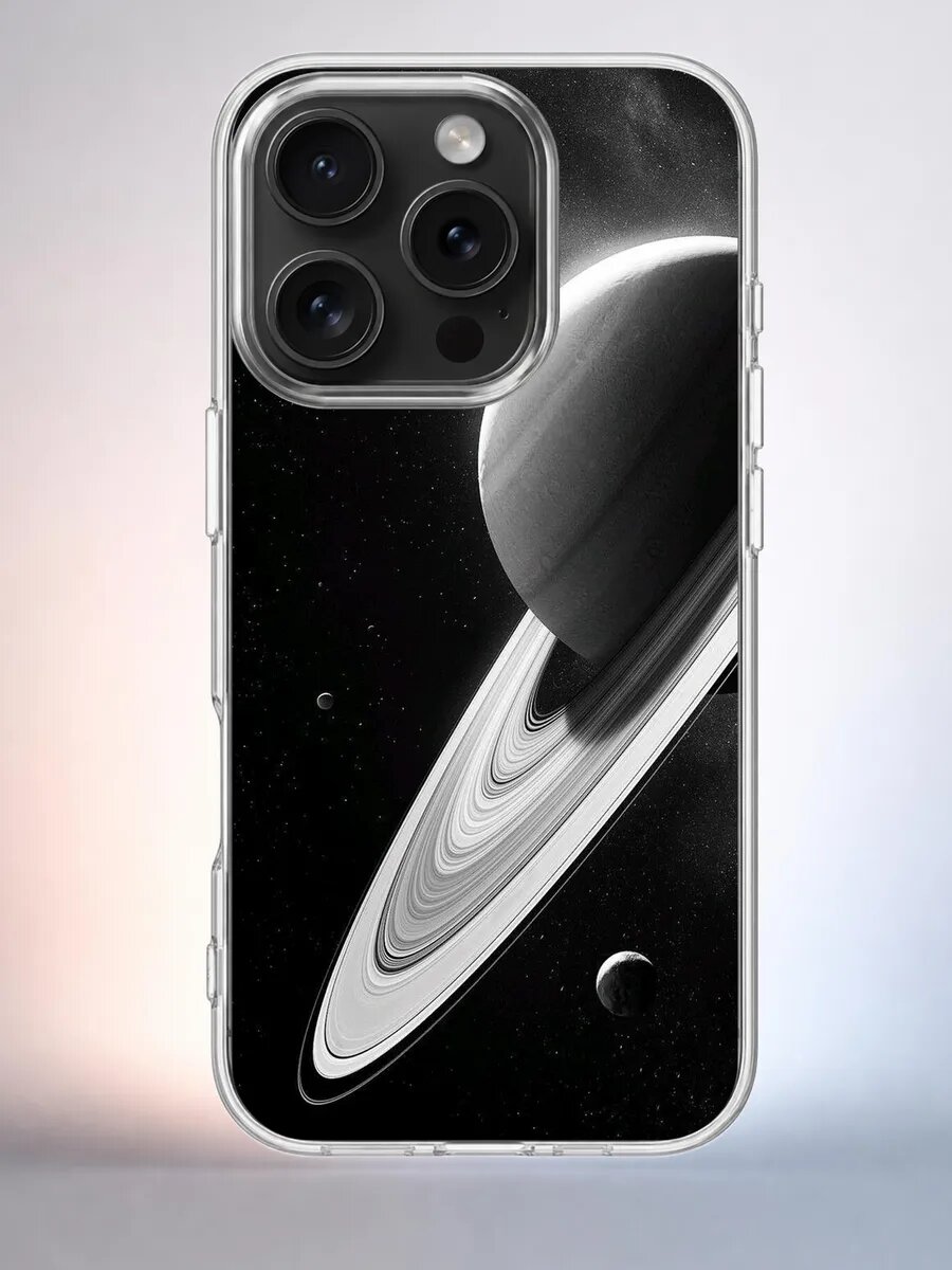 Чехол iPhone 15 Pro сатурн космос силиконовый прозрачный