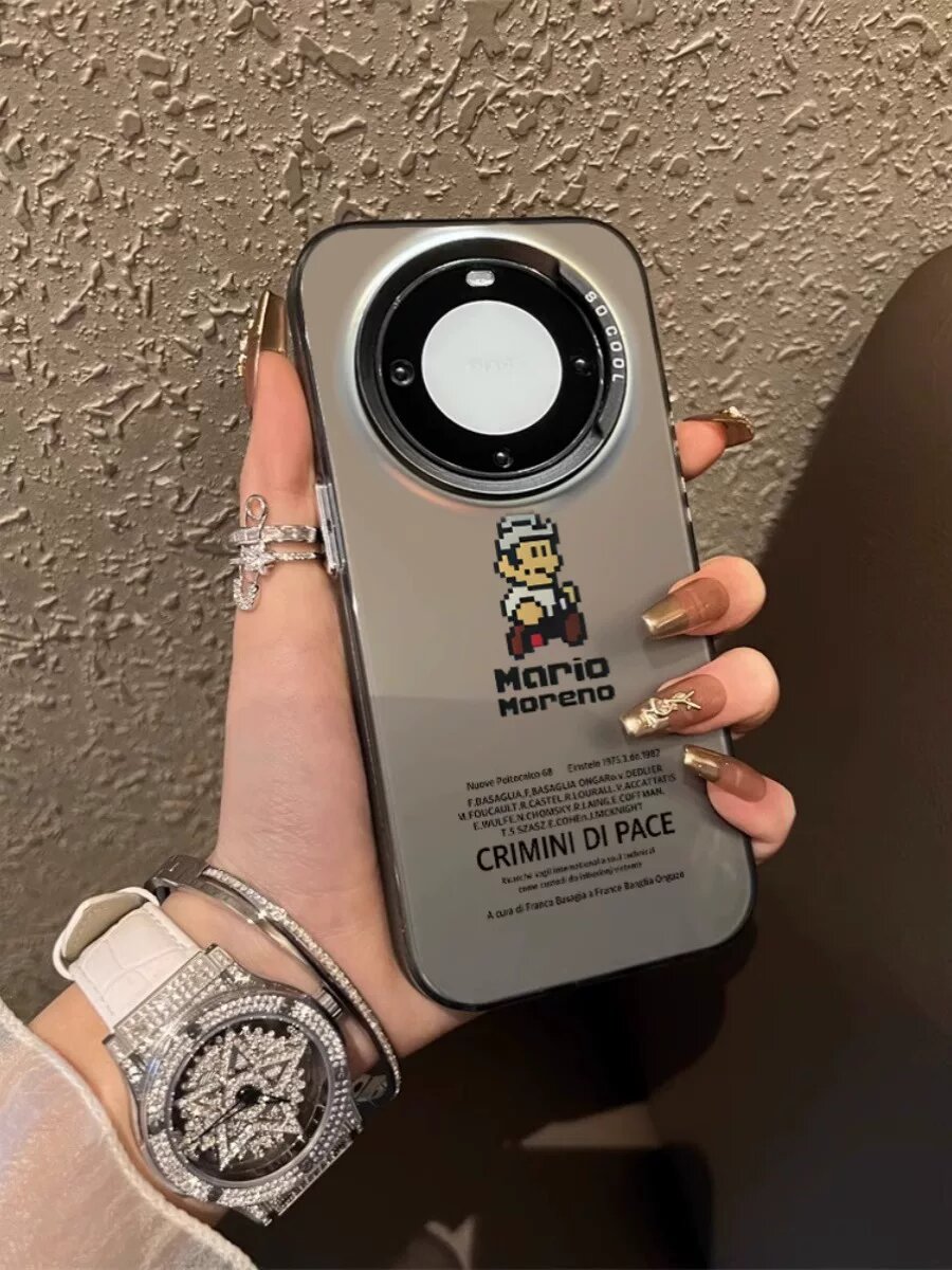 Черная защитная оболочка с лазерной гравировкой для Huawei Mate70 Pro+ с дизайном Марио