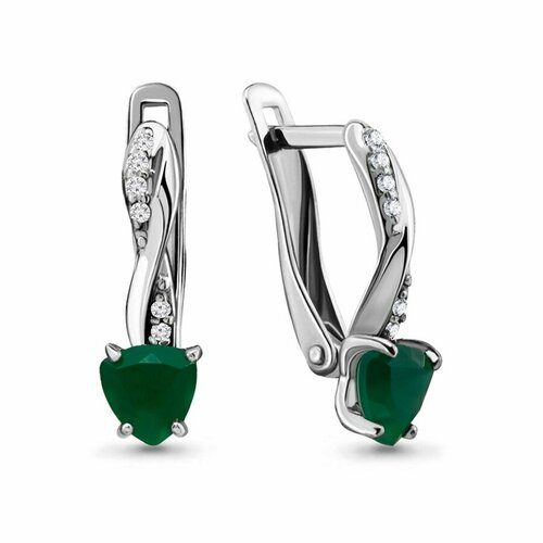 фото Серьги яхонт, серебро, 925 проба, агат, фианит, , зеленый/бесцветный